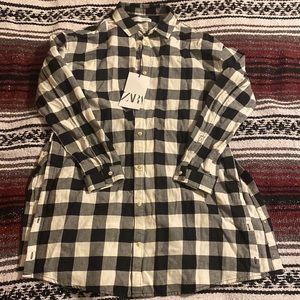 Zara black and white plaid shirt